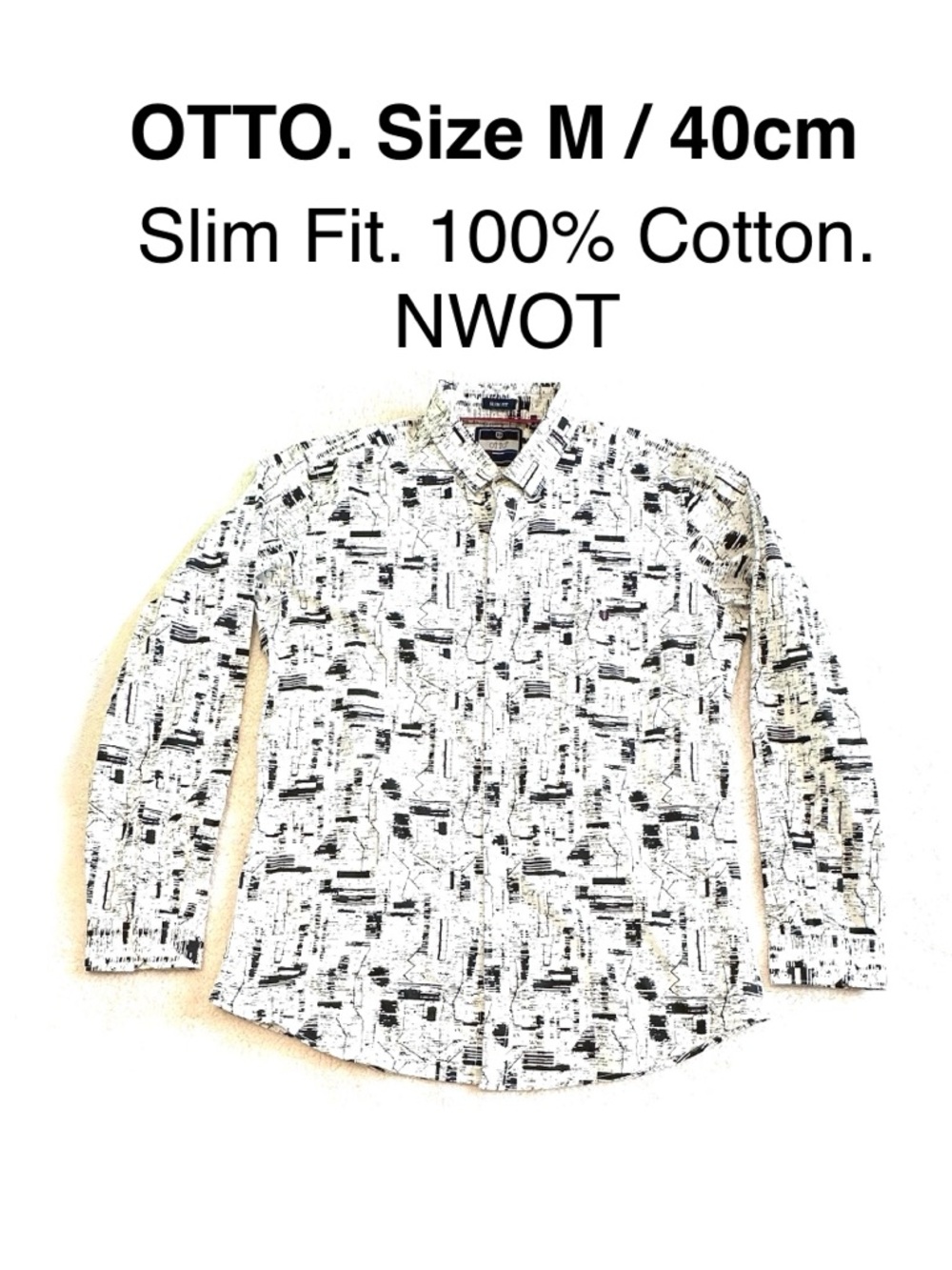 OTTO Slim Fit White Graphic Button-Up Shirt Cotton